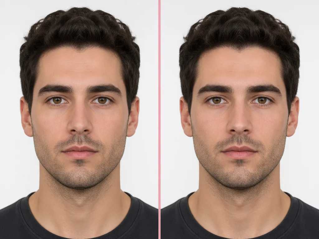 Face report symmetry overlay comparing the mirrored left and right halves of a face side by side